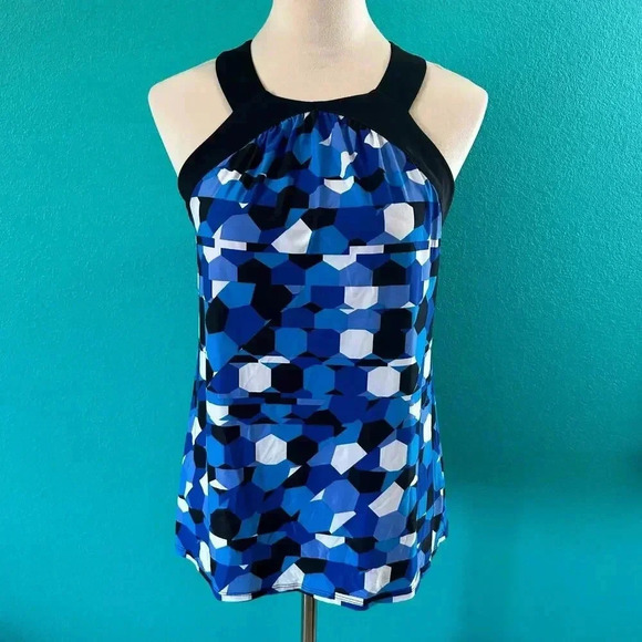 INC International Concepts Womens Blue & Black Trim Halter Blouse Top Size S - Picture 2 of 4